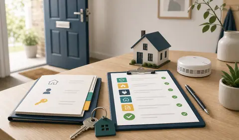 First-time landlord preparing property keys, safety checks, and tenancy documents