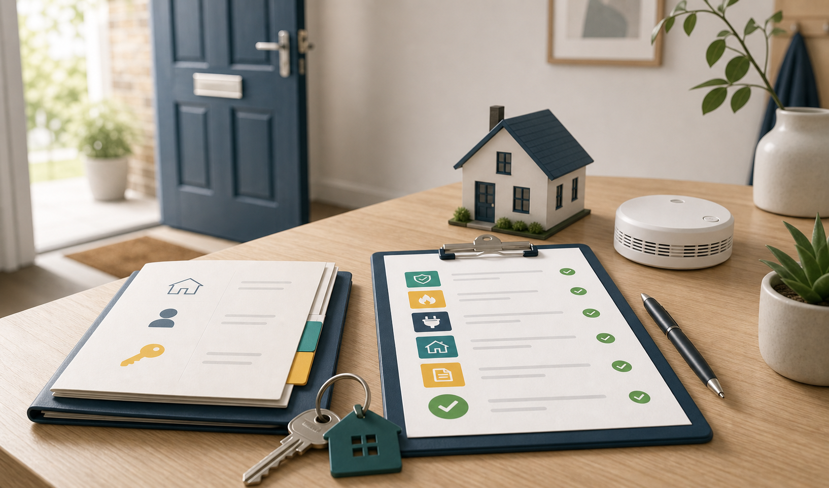 First-time landlord preparing property keys, safety checks, and tenancy documents